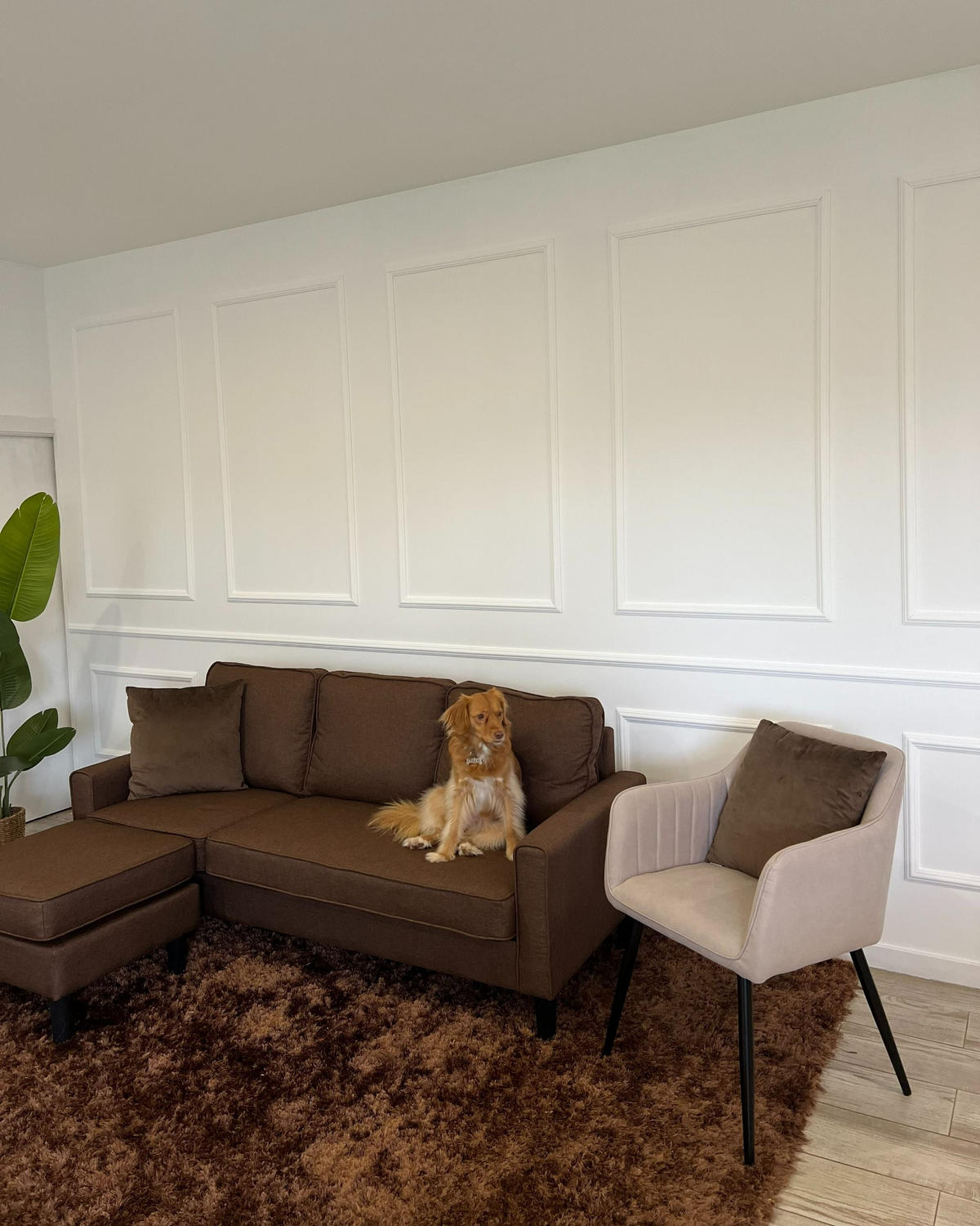 3-SITZER-SOFA mit Ottomane Polsterbezug Braun Avesta - Braun, Textil (186/85/74cm) - Beliani