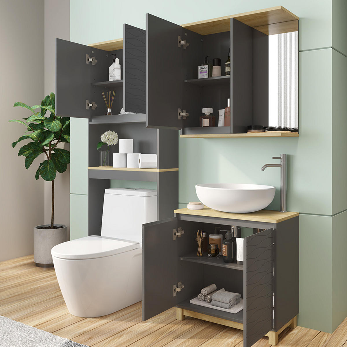 KOUPELNOVÝ NÁBYTEK Livia Antracit/dub - antracitová, kompozitní dřevo (60/60/30cm) - Vicco