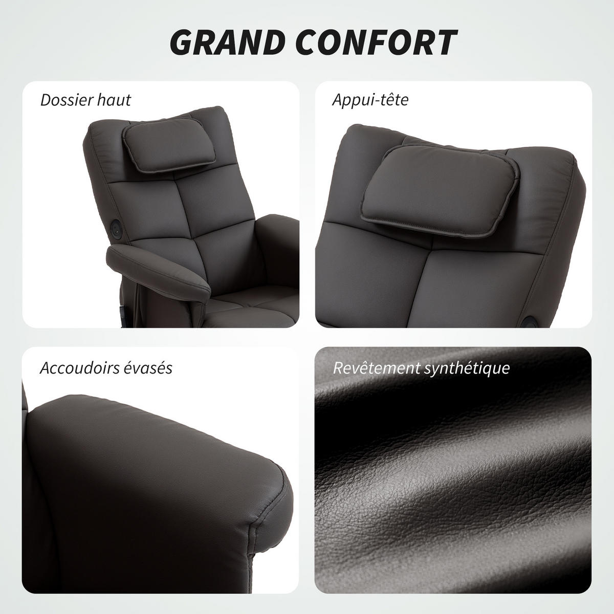 MASSAGESESSEL DE-15432 neigbar mit Staufach und Massage - Braun, Metall (78/93/86cm) - ComfortXL