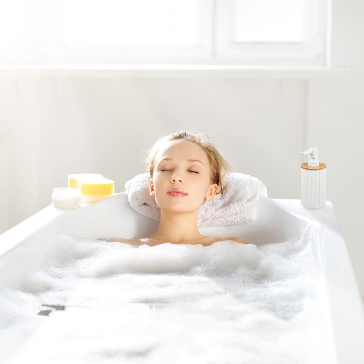 SEIFENSPENDER - Weiß, Holz/Kunststoff (7.5/17/7.5cm) - Relaxdays