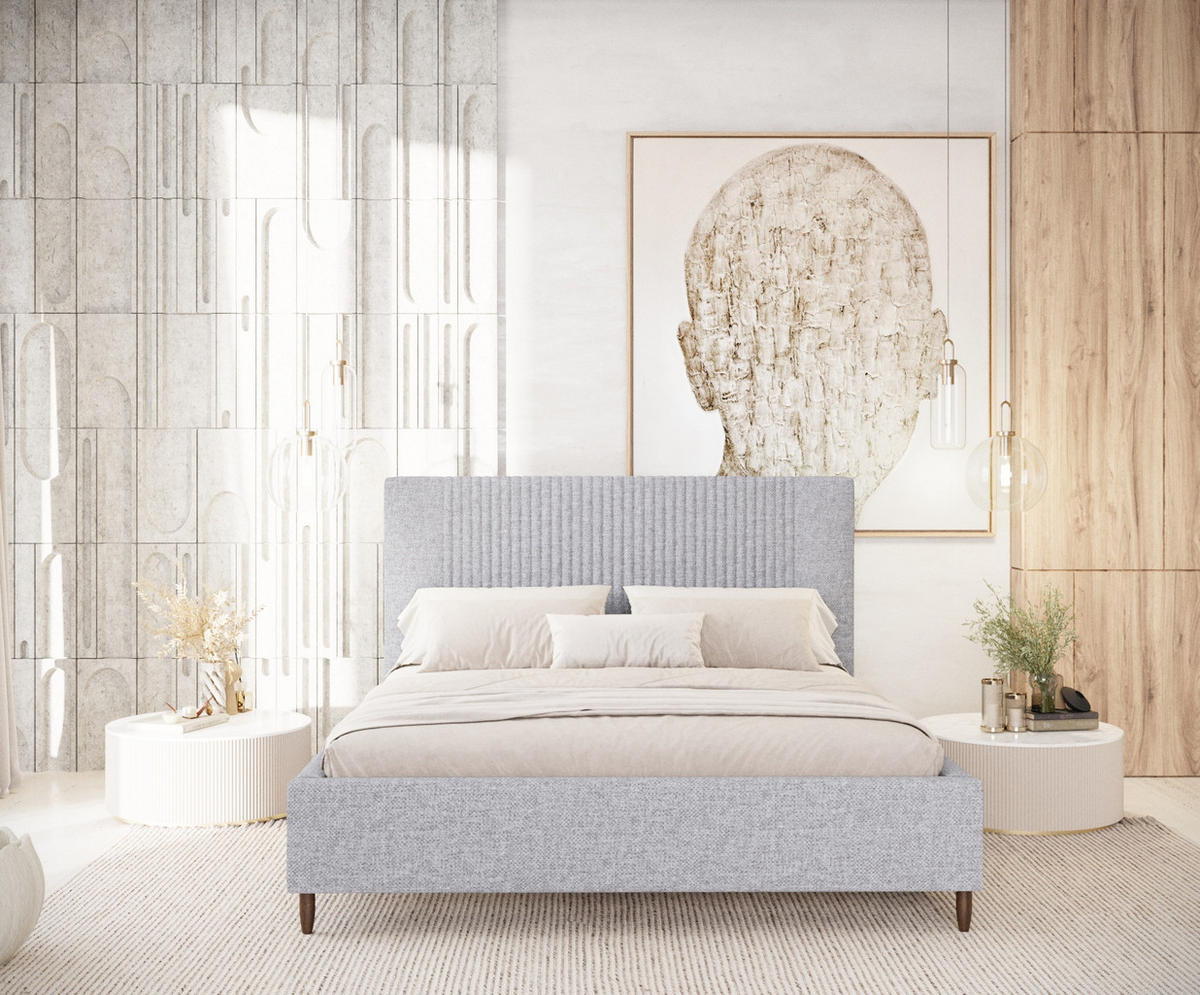 POLSTERBETT Etero Grau 160/200 cm im Chenille-Stoff - Wengefarben/Naturfarben, Holz/Holzwerkstoff (160/200cm) - Maison de Reve
