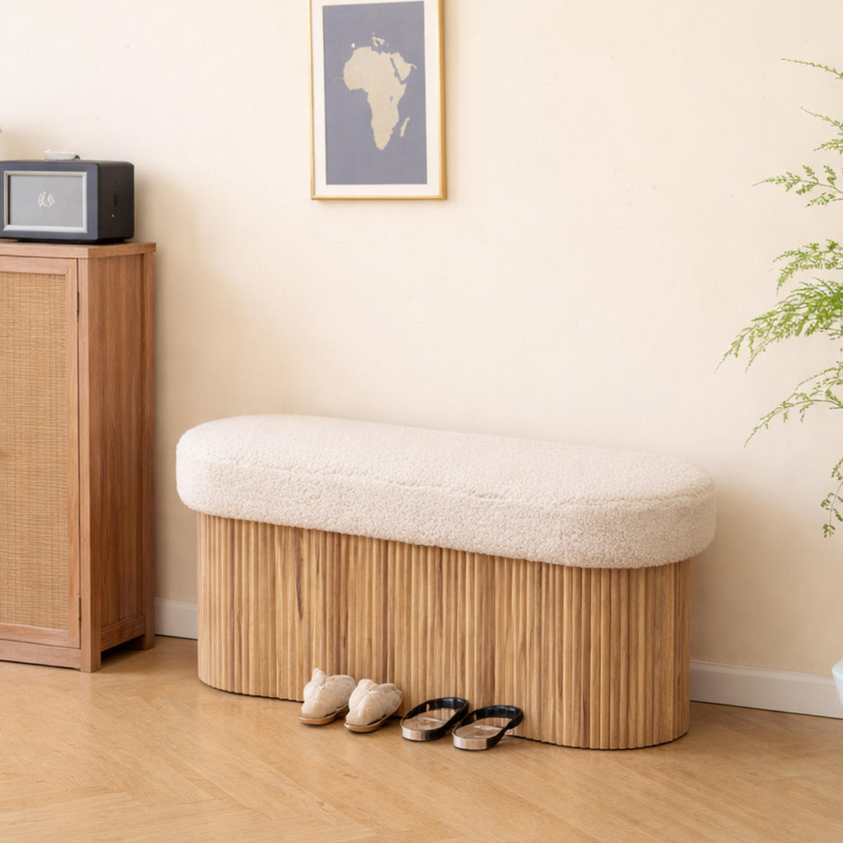 TRUHENBANK Wolle Weiß - Weiß, Textil (89/43/40cm) - Nordlys