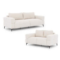 SITZGARNITUR 3+2 Cardea in Bubble-Optik aus weichem Creme Strukturstoff mit hohem Sitzkomfort - Creme/Schwarz, Holz/Textil (217/80/97cm) - S-Style Möbel