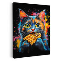LEINWANDBILD Katze - Graffiti - Bunt - Waffel - Essen 60x80 cm - Türkis, Textil (60/80cm) - MuchoWow