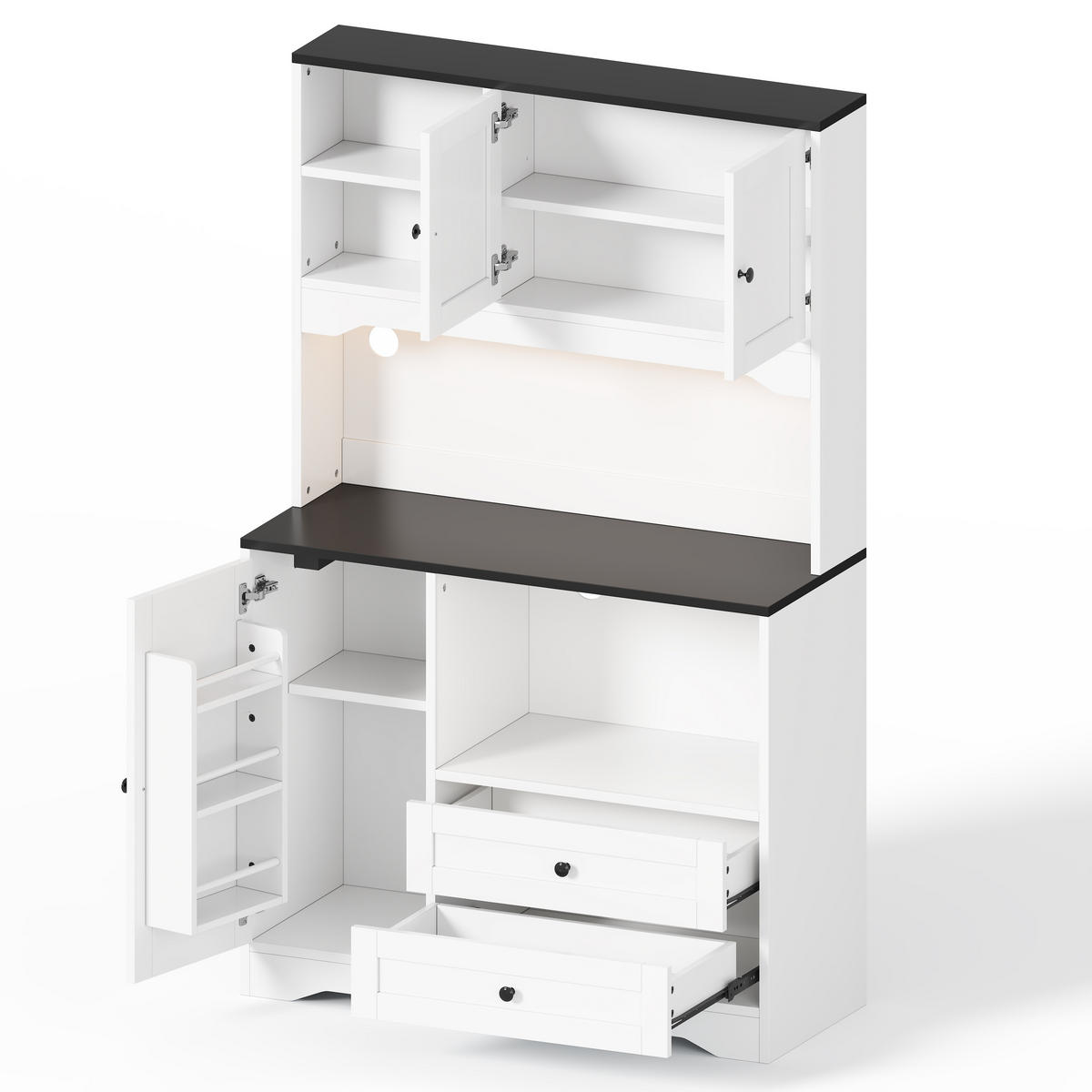 BUFFET DE-38741 100/40/163 cm LED-Beleuchtung und Mikrowellenfach Weiß - Weiß, Holzwerkstoff (100/163/40cm) - ComfortXL