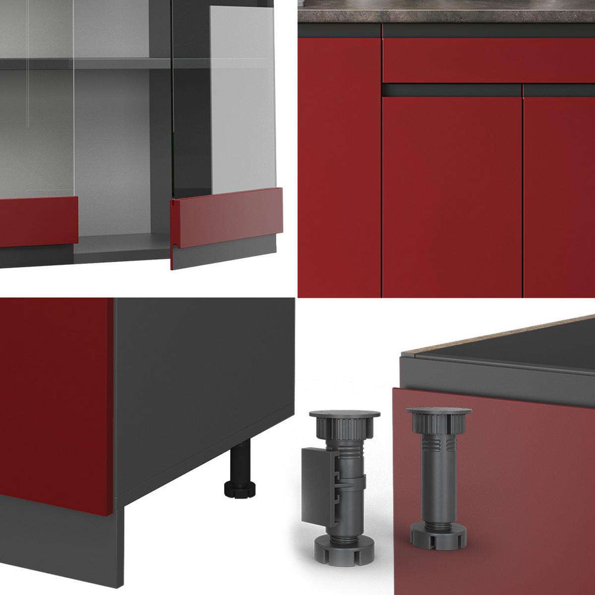 SINGLEKÜCHE R-Line Rot/Anthrazit 140 cm, AP Eiche - Rotbraun/Anthrazit, Holzwerkstoff (140/81.6/60cm) - Vicco