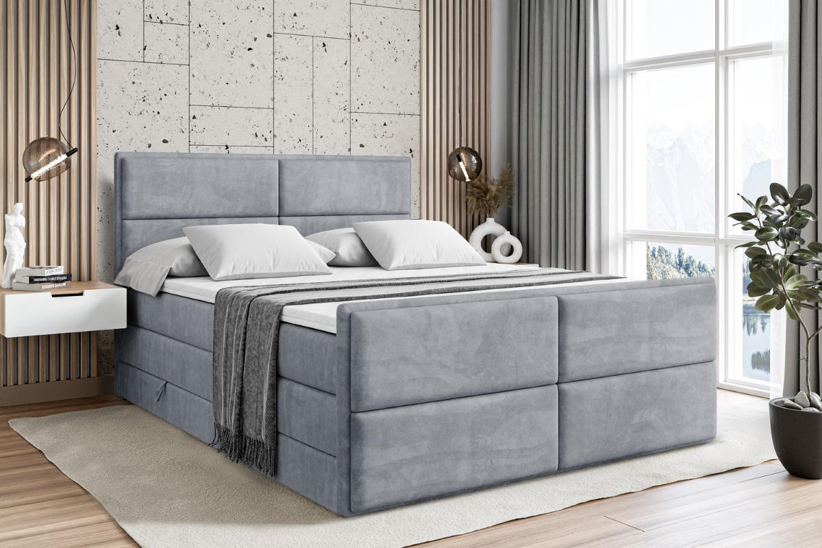 BOXSPRINGBETT AURA-Z KING - 200 x 200 - H3/H4 - Grau - Grau, Holzwerkstoff (200/200cm) - ALTDECOR