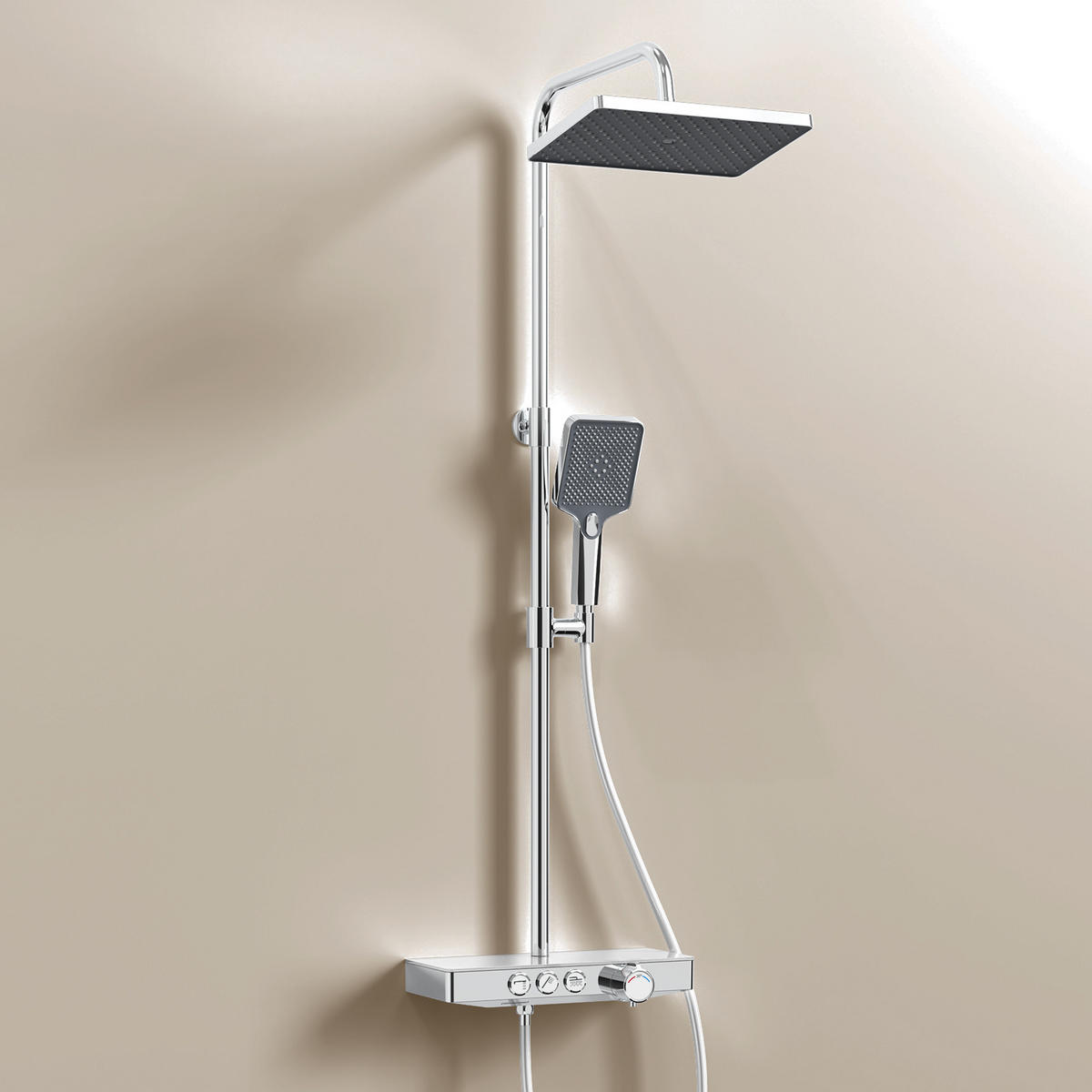 ÜBERKOPFBRAUSESET mit Thermostat Regendusche Chrom - Chromfarben, Metall (36/110/46cm) - EMKE