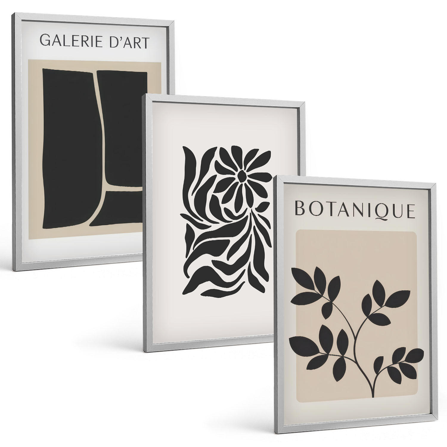 BILDER SET 3er Set - 40x60 cm Silberner Rahmen - Abstrakte Pflanzenmuster - Silberfarben, Kunststoff (40/60cm) - TULUP
