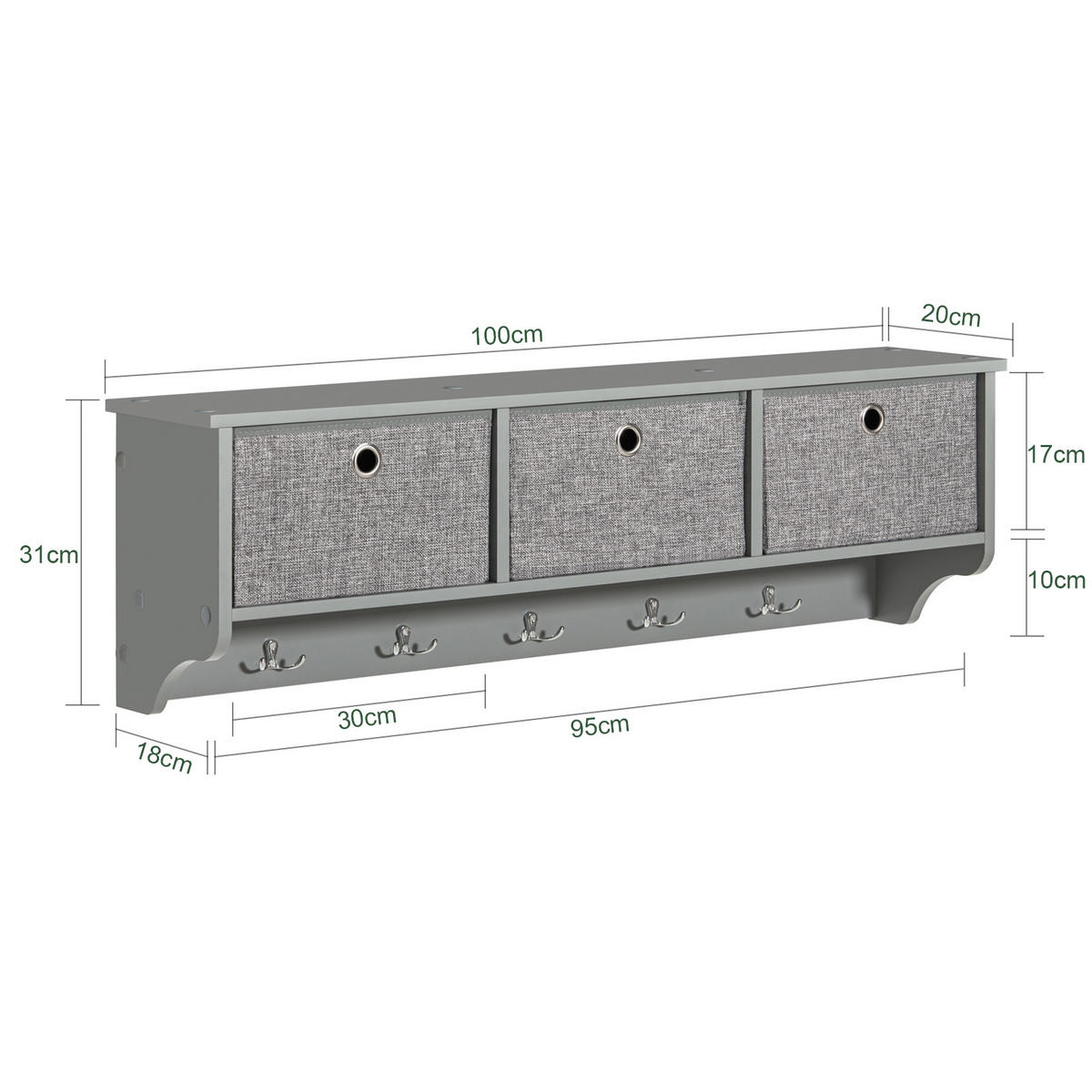 WANDGARDEROBE Grau - Grau, Holzwerkstoff (100/30/20cm) - SoBuy