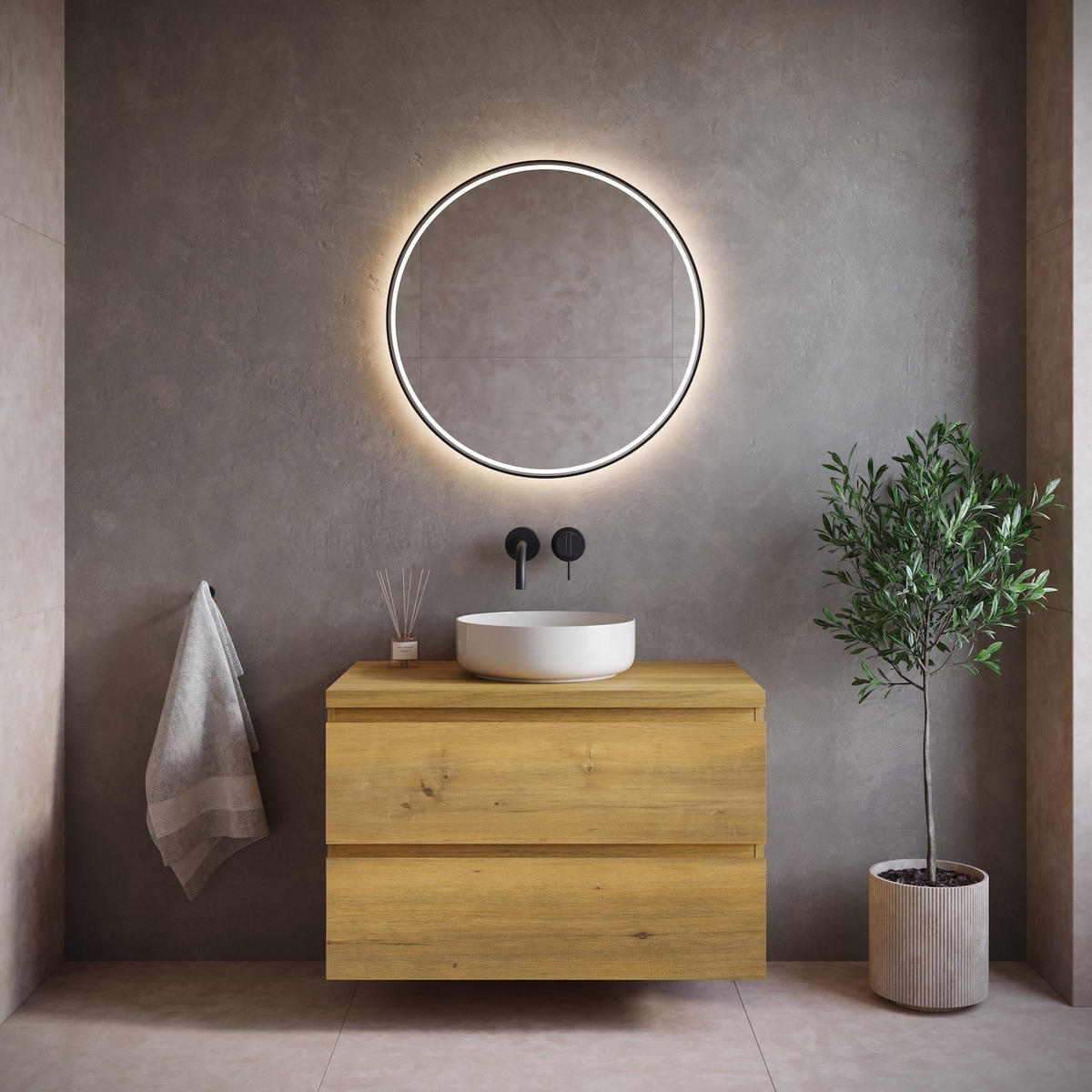 WASCHBECKENUNTERSCHRANK Angela 2 Schubladen Eiche - 80 x 48 x 50 cm - Eichefarben, Holz (80/50/48cm) - Badplaats