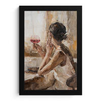 GERAHMTES BILD Ölgemälde - Frau - Wein 20x30 cm - Hellbraun, Papier (20/30cm) - MuchoWow