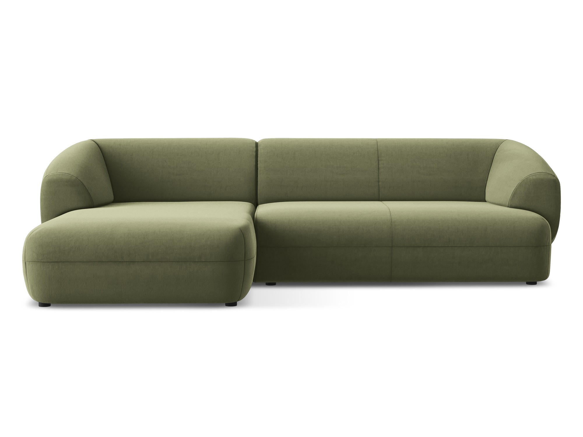 ECKSOFA Links Samt Stoff Grün - Schwarz/Olivgrün, Kunststoff/Textil (156/280cm) - Makamii