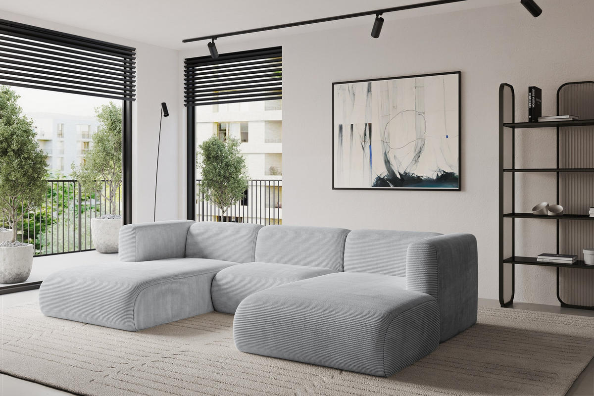 WOHNLANDSCHAFT MIRA-U1 317x179x70 Grau Cord - Blaugrau/Schwarz, Holzwerkstoff/Kunststoff (317/70/179cm) - ALTDECOR