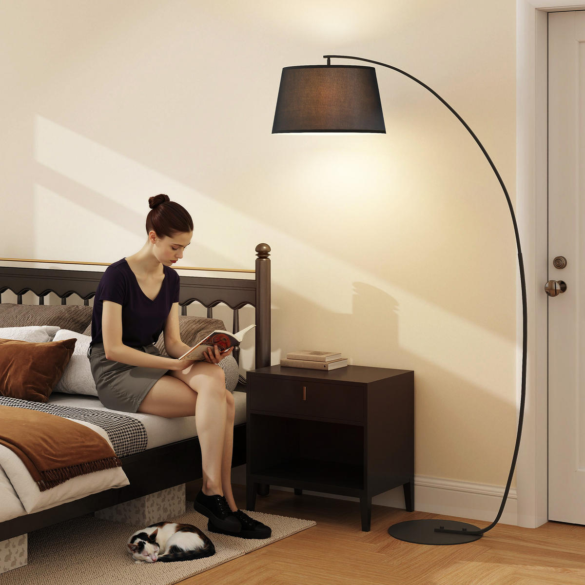 STEHLAMPE Wohnzimmer Stehleuchte mit Lampenschirm aus Stoff, Fußschalter - Schwarz, Metall (105/47/190cm) - HOMCOM