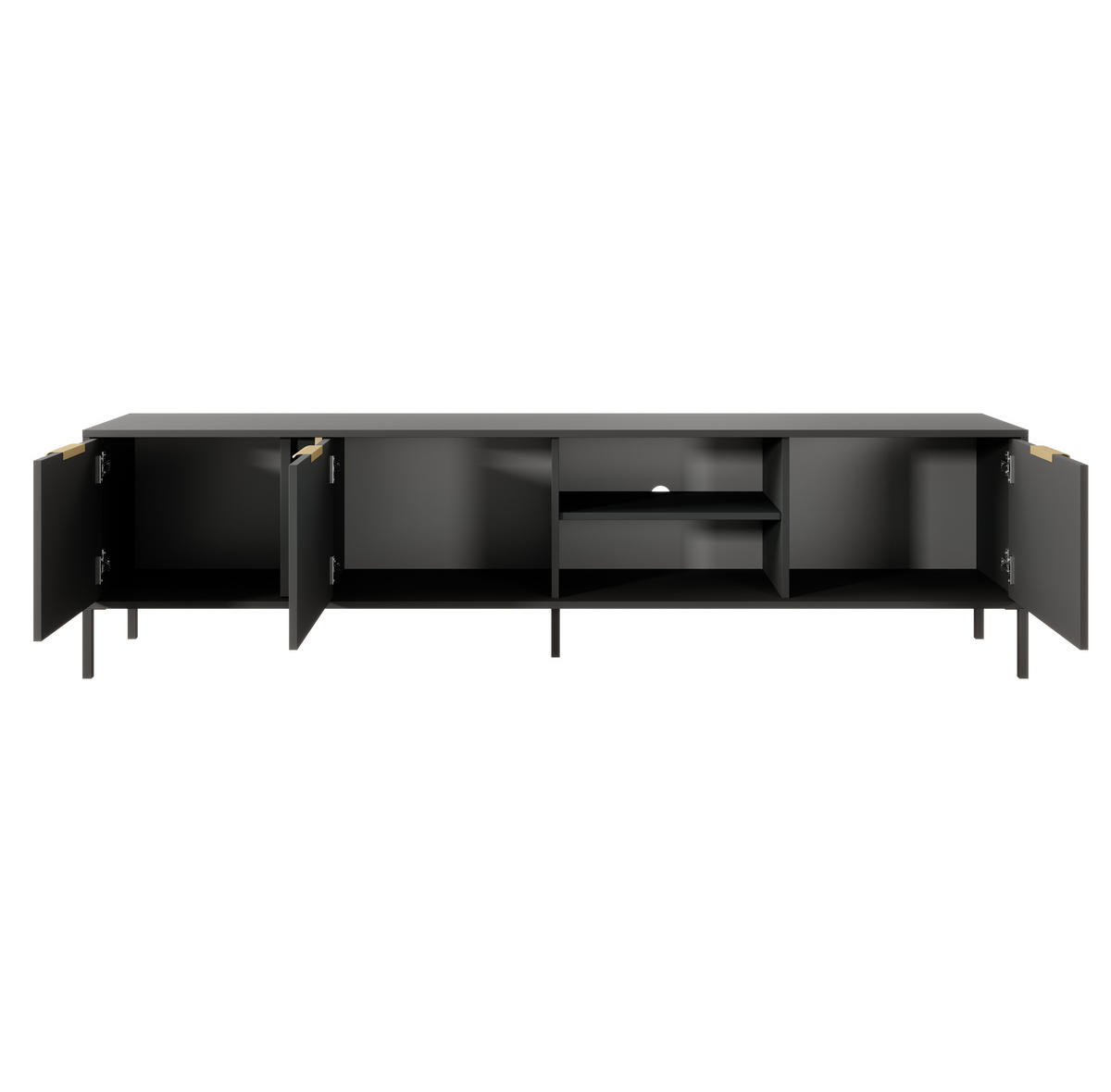 LOWBOARD Catanian 3T Grau 202,9/53,4/39,5 cm – mit goldenen Griffen und schwarzen Beinen - Schwarz/Grau, Holzwerkstoff/Metall (202.9/53.4/39.5cm) - AX Living