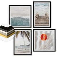 WANDBILDER 4er-Set - 50x50 cm & 40x60 cm Schwarzer Rahmen - Strandatmosphäre dank hölzerner Treppen. - Schwarz, Kunststoff (50/50cm) - ArtPrintCave