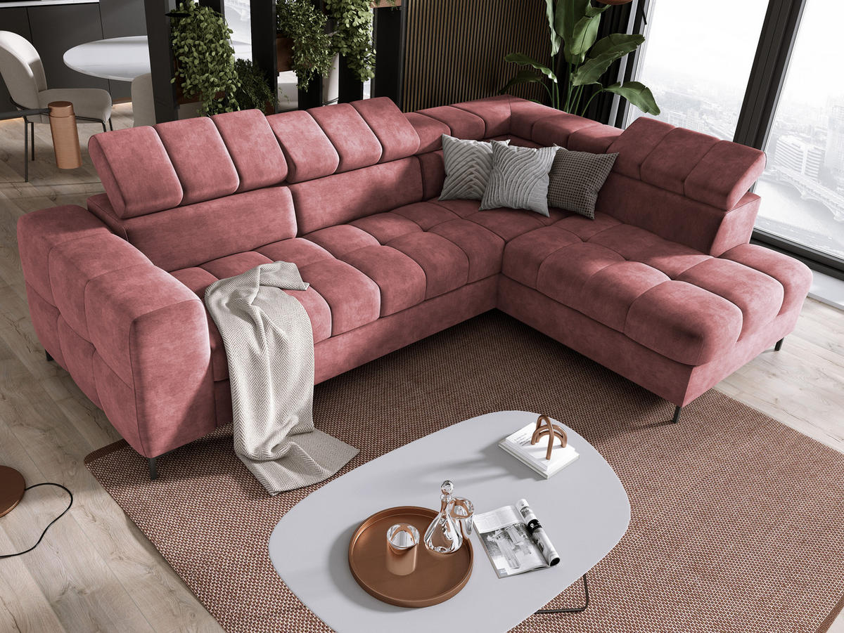ECKSOFA PABLOS Cloud, L-förmig, Moderne, mit verstellbarem Kopfteil, Schlaf- & Lagermöglichkeiten, freistehend, RECHTS 279x201x97 cm Red - Rot, Holz/Textil (279/201cm) - DomoHome