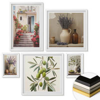 WANDBILDER 5er-Set - 50x50 cm & 20x30 cm & 40x60 cm Weißer Rahmen - Oliven in Keramikgrau - Weiß, Kunststoff (40/60cm) - ArtPrintCave