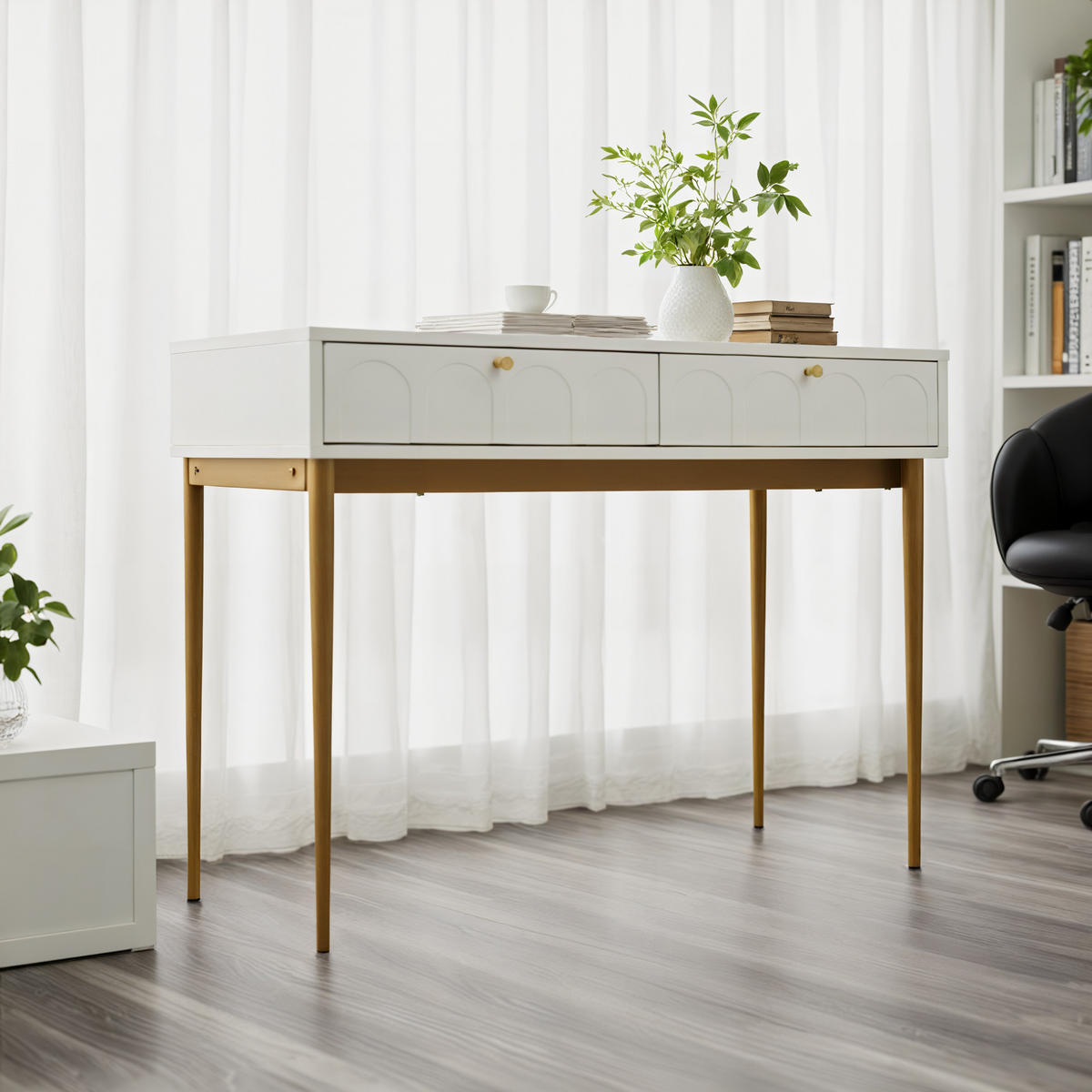 KONSOLENTISCH Cremeweiß und Golden 100/76,5/45 cm - Beige, Holzwerkstoff/Metall (100/76.5/45cm) - Urban Meuble