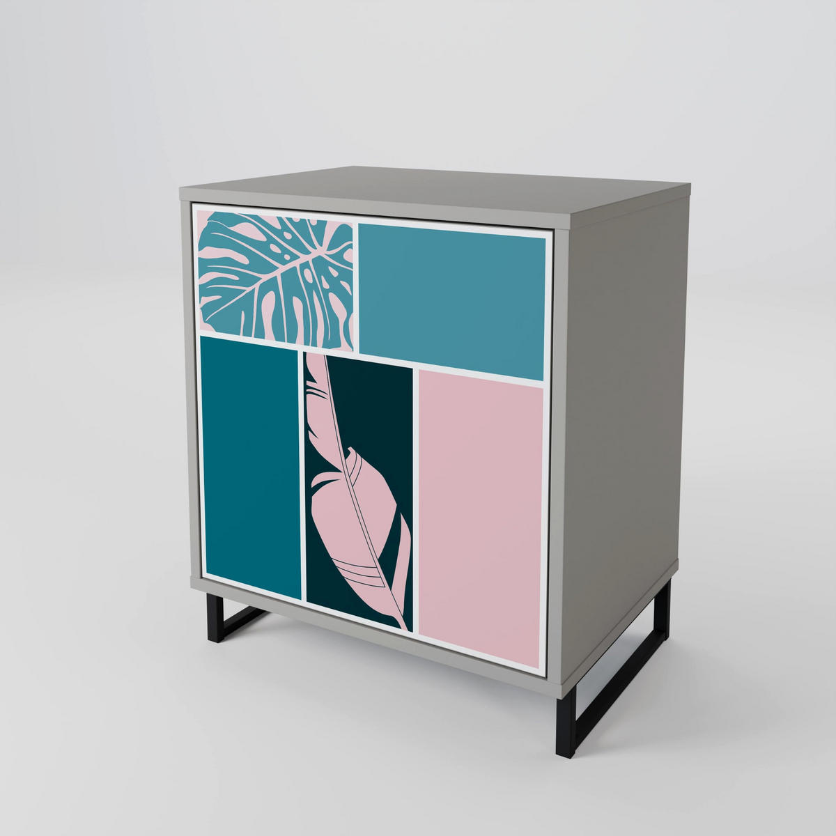 SIDEBOARD COMBINATION OF SHAPES, Grau, 57,5x42x72,5 cm, Schwarze Metallfüße - Multicolor/Schwarz, Holzwerkstoff/Metall (57.5/72.5/42cm) - SpaceRebels