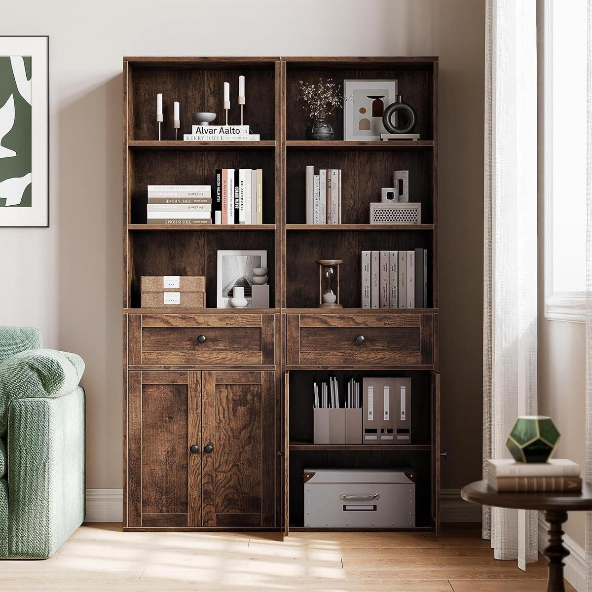 BÜCHERREGAL mit Türen und Schrank Braun 164.2 x 48 x 23.7 cm - Braun, Holzwerkstoff (48/164.2/24cm)
