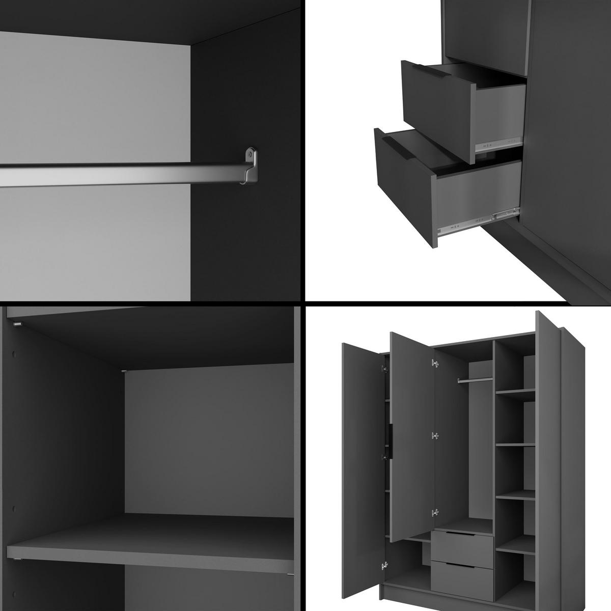 KLEIDERSCHRANK mit Flügeltüren KOLIN 150x200cm Graphit - Graphitfarben, Holzwerkstoff (150/200/51cm) - ALTDECOR
