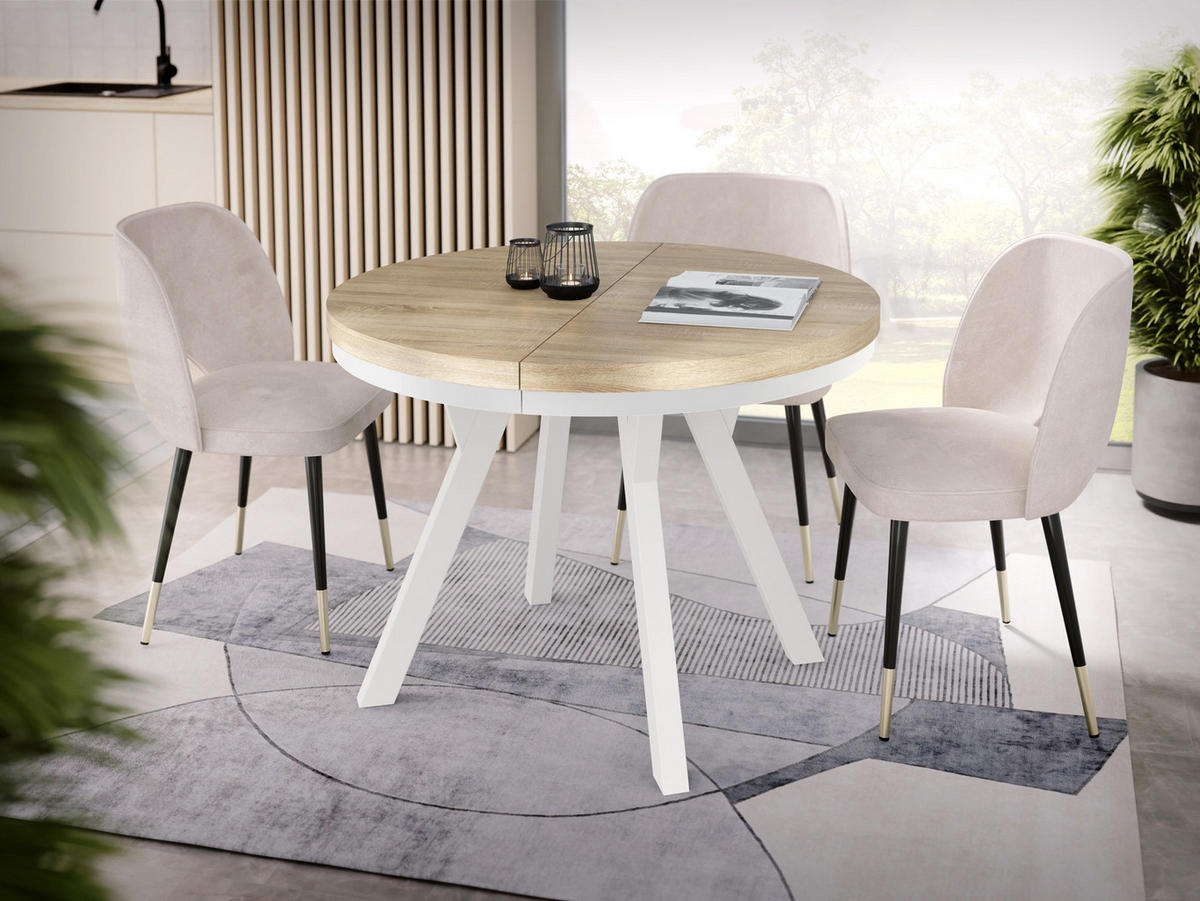 ESSTISCH Lume Weiß runder ausziehbarer, Sonoma Eiche 90-170/90/76 cm - Weiß/Sonoma Eiche, Holz/Holzwerkstoff (90/90/76cm) - WFL GROUP