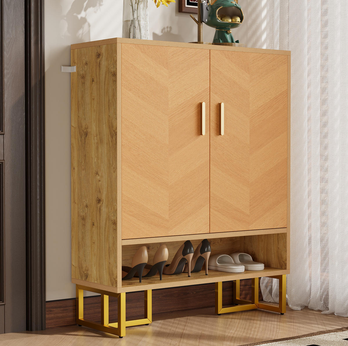 SCHUHSCHRANK 80/38/100 cm natur aus MDF mit Soft-Close - Naturfarben, Holzwerkstoff (80/100/38cm) - OKWISH