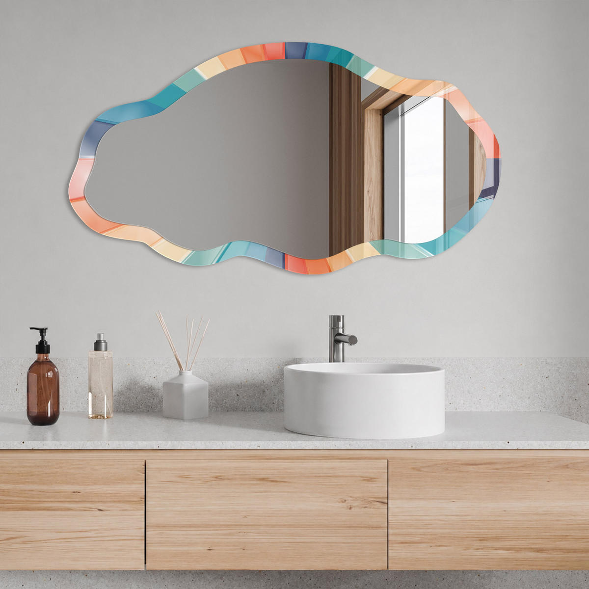 SPIEGEL 90x45 cm asymmetrisch mit Druck - Die Energie der Farbe - Transparent, Glas (45/90/0.4cm) - TULUP