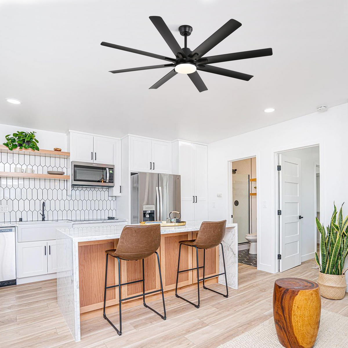 DECKENVENTILATOR DE-16194 66 Zoll Smart mit 8 Flügeln & LED - Schwarz, Kunststoff/Metall (167.64/167.64/26.8cm) - ComfortXL