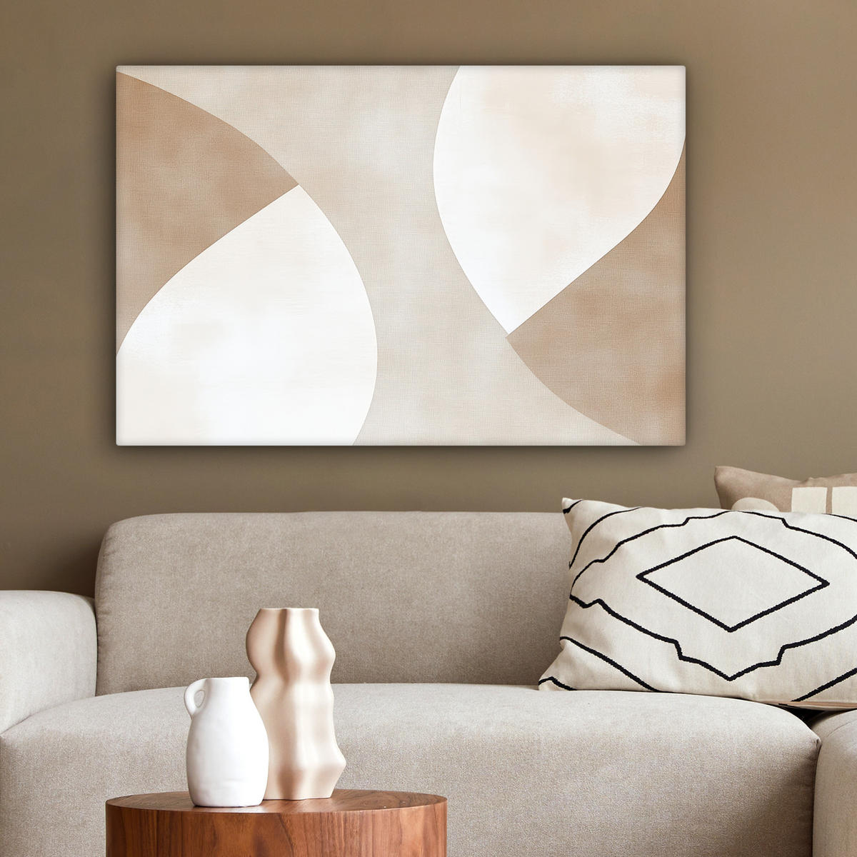 LEINWANDBILD Braun - Japandi - Abstrakt Wanddeko 90x60 cm - Sandfarben, Textil (90/60cm) - MuchoWow