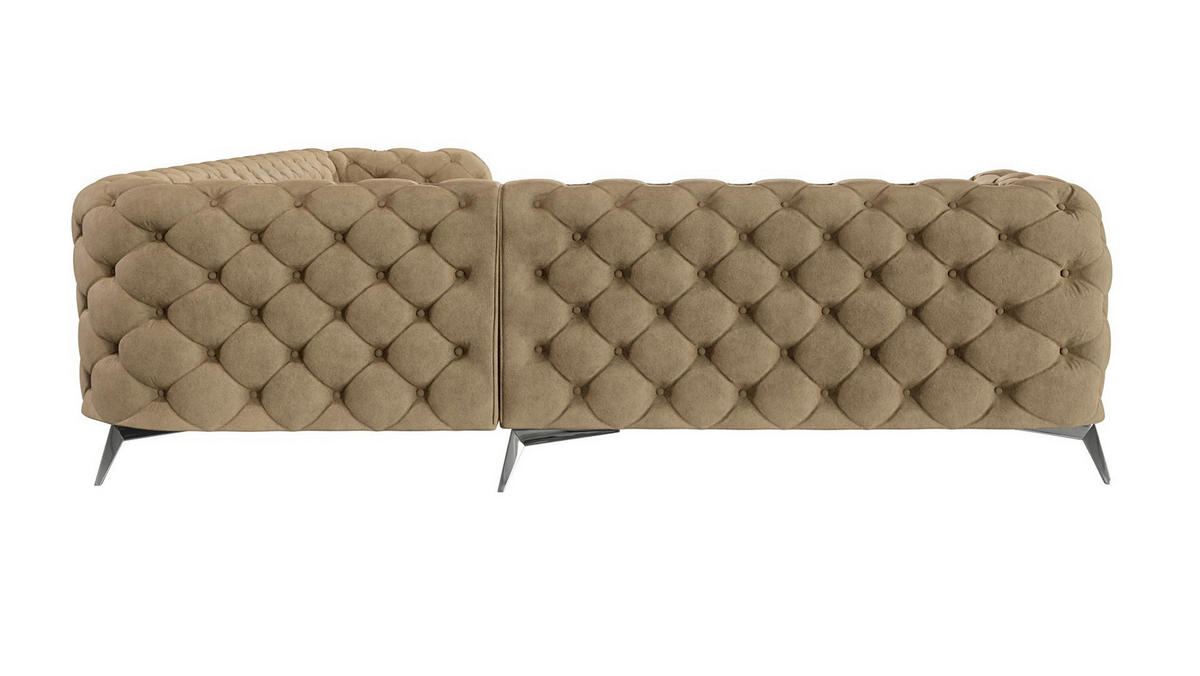 ECKSOFA Chesterfield Laura Beige Samt - Beige/Silberfarben, Holz/Textil (323/264cm) - S-Style Möbel