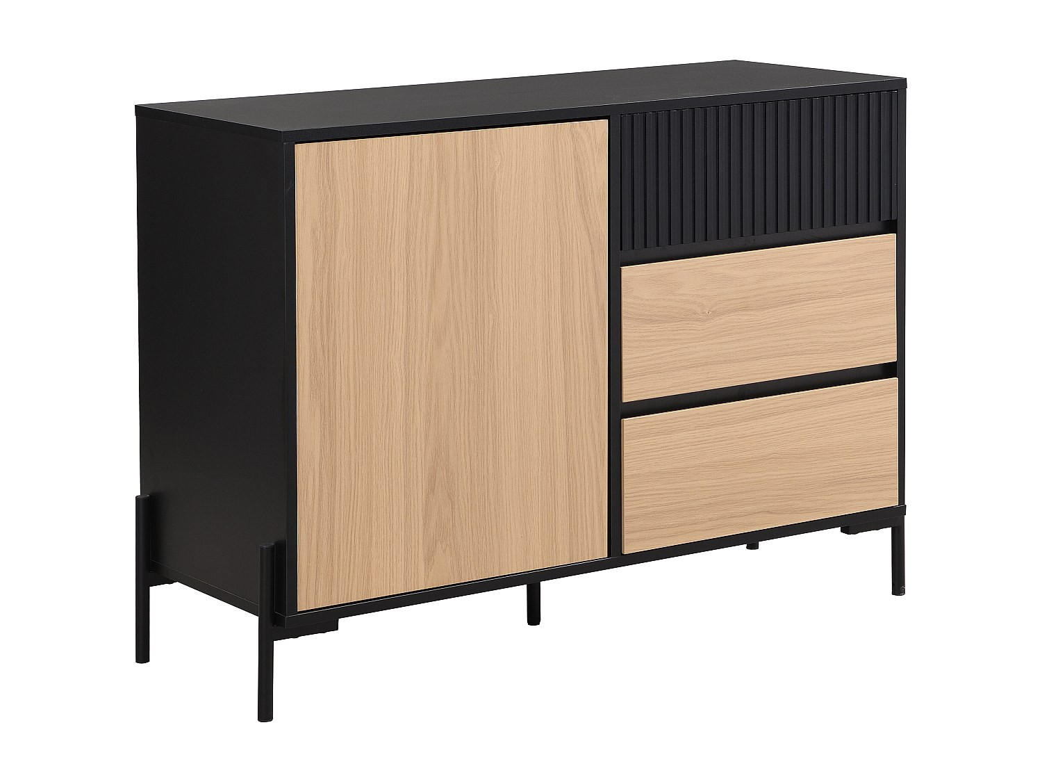 SIDEBOARD mit 1 Tür & 3 Schubladen - Schwarz & Holzfarben dunkel - GLARODI - Schwarz, Holz (104/75/40cm) - Vente-Unique