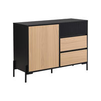 SIDEBOARD mit 1 Tür & 3 Schubladen - Schwarz & Holzfarben dunkel - GLARODI - Schwarz, Holz (104/75/40cm) - Vente-Unique