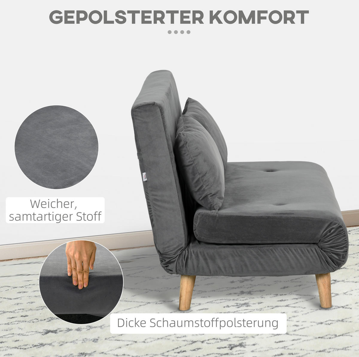 SCHLAFSOFA 72/190 cm Liegefläche – armlehnenlos, mit verstellbarer Rückenlehne - Grau, Textil (78/79/130cm) - BEAOK