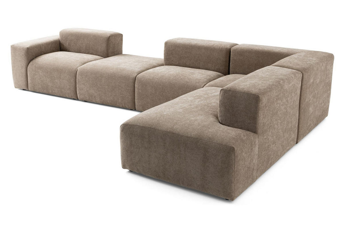 5-SITZER modulares Ecksofa HEAVEN SET 5 Rechts, Breite 380 cm Webstoff Braun - Schwarz/Braun, Holz/Kunststoff (245/380cm) - Muffo