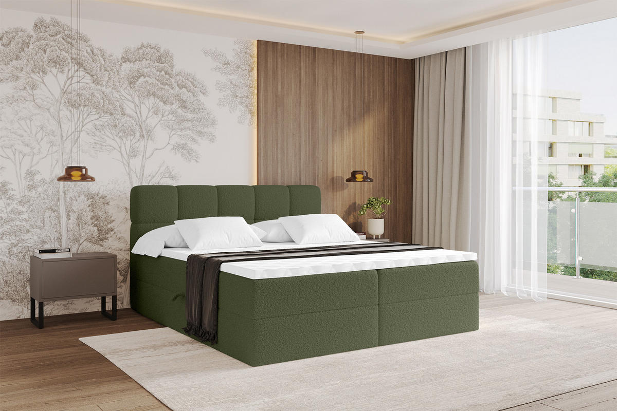 BOXBETT mit Matratze H3 - FAMA - 140x200 cm Grün Quelle - Grün, Holzwerkstoff (140/200cm) - ALTDECOR