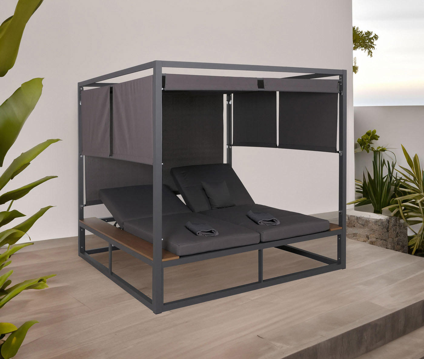 LOUNGE-GARTENLIEGE M63B Anthrazit, Dunkelgrau - Dunkelgrau/Anthrazit, Metall (200/200/200cm) - MCW