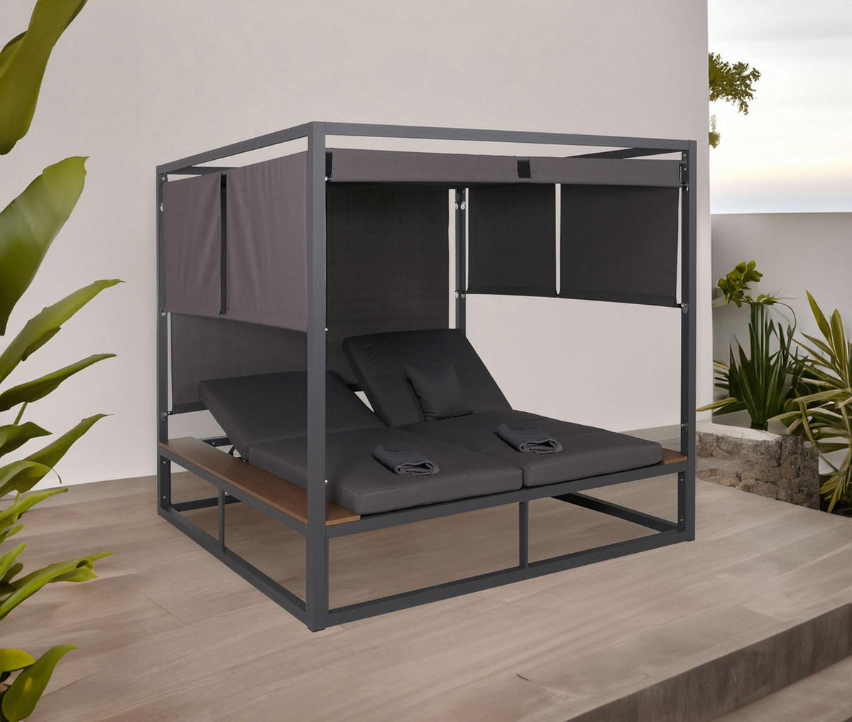 LOUNGE-GARTENLIEGE M63B Anthrazit, Dunkelgrau - Dunkelgrau/Anthrazit, Metall (200/200/200cm) - MCW