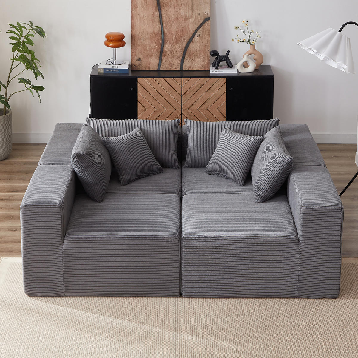 ECKSOFA 264/167/71 cm grau aus Cord und Schaumstoff ohne Montage - Grau, Textil (167/264cm) - OKWISH