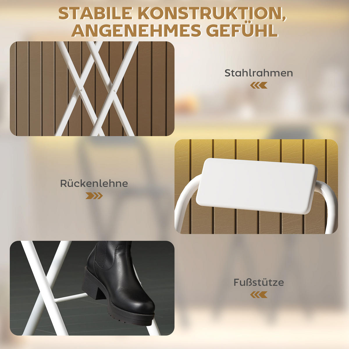 TRESENSTÜHLE 2ER-SET aus MDF Stahl Weiß - Weiß, Holzwerkstoff/Metall (37/87/45cm) - HOMCOM