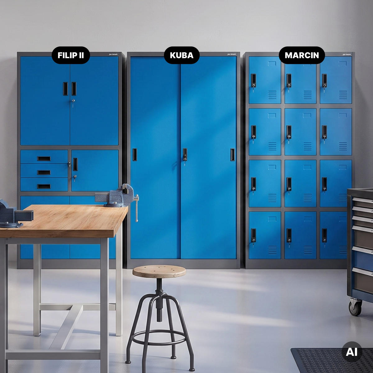 SCHIEBETÜRENSCHRANK KUBA 185x90x40 cm - Blau/Anthrazit, Metall (90/185/40cm) - Jan Nowak