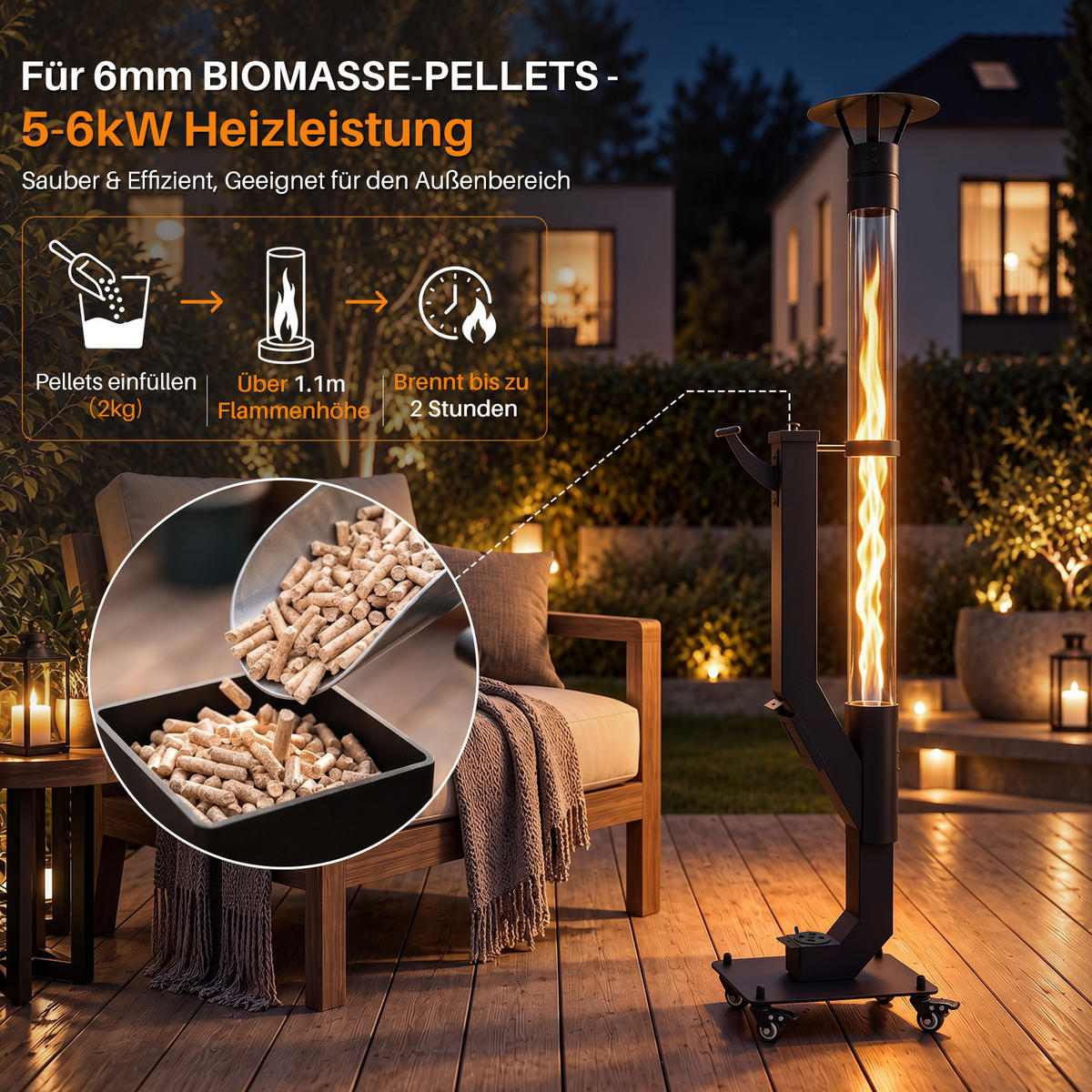 TERRASSENHEIZER Vexnal 32.5/21/167 cm - Schwarz, Glas/Metall (21/167/32.5cm) - ZMH