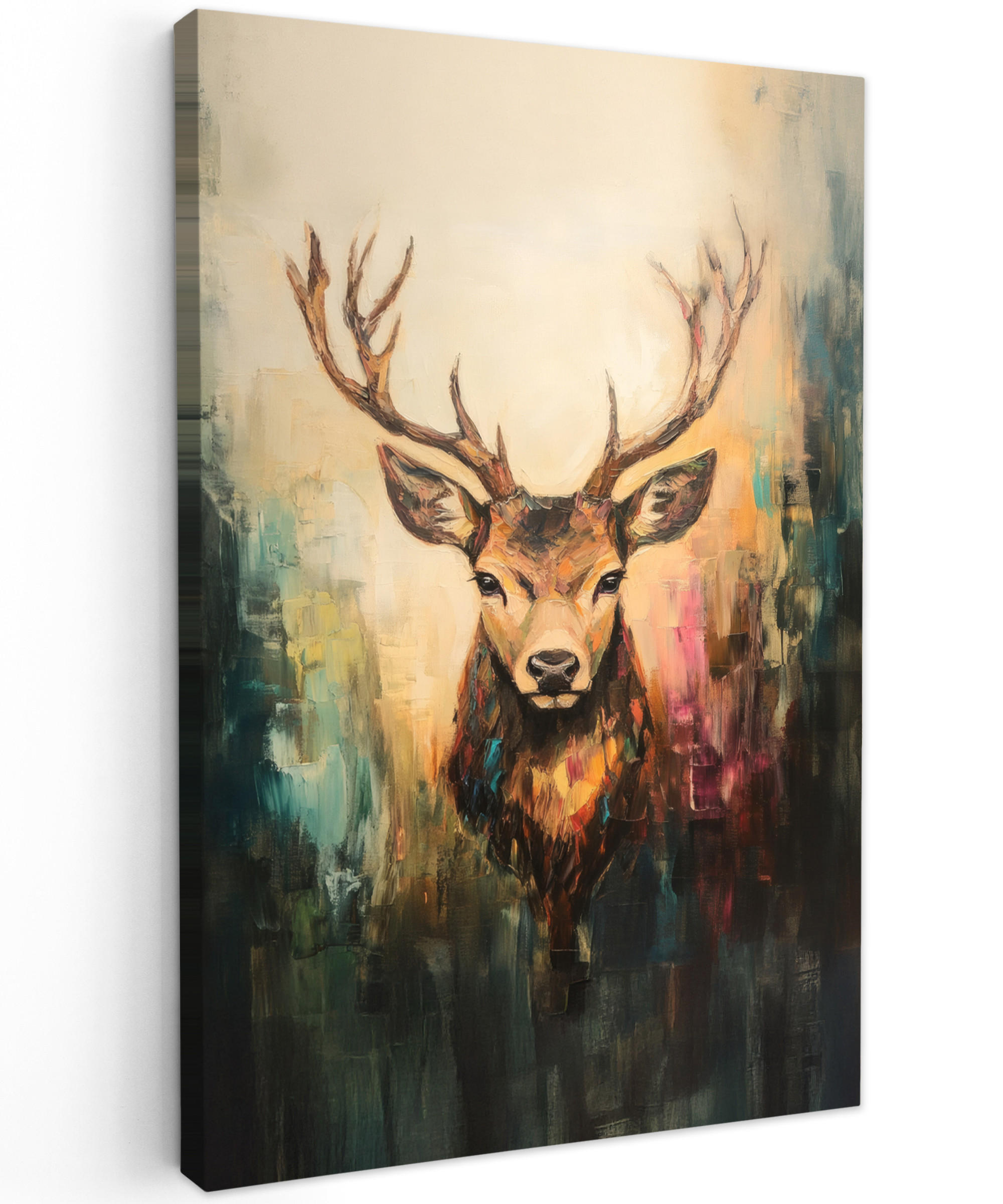 MuchoWow OBRAZ NA PLÁTNĚ Jelen - malovaný - paroží - hnědé 40x60 cm