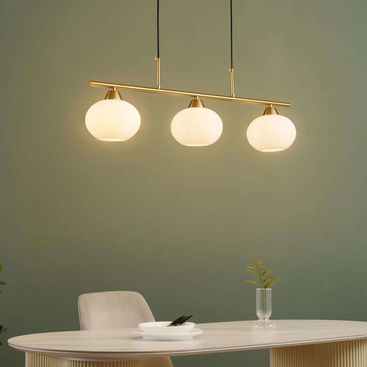 HÄNGELEUCHTE Alcyone, Messing und Weiß, 85cm - Messingfarben, Glas (85/18/19cm) - KOSILUM