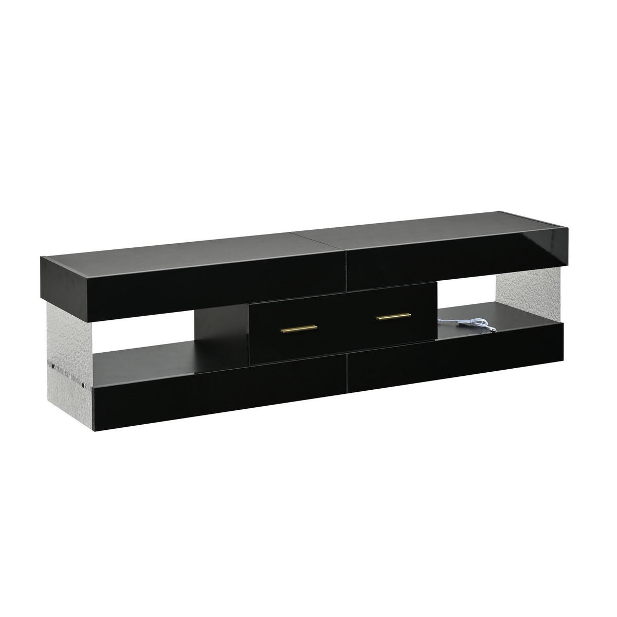 LOWBOARD Schwarz 152/35/40 cm, LED-Beleuchtung, 2 Schubladen, Hochglanz - Schwarz, Holzwerkstoff (152/40/35cm) - PANGIVO