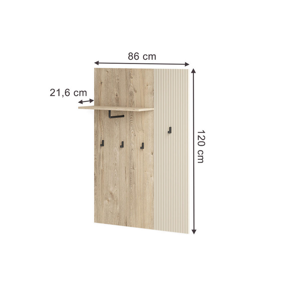 WANDGARDEROBE Puerto, Eiche/Cashmere, 86 x 120 cm - Kaschmir/Eichefarben, Holzwerkstoff (86/120/21.6cm) - Vicco