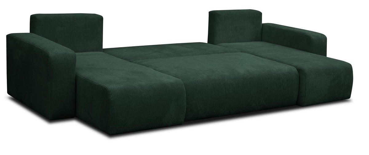 WOHNLANDSCHAFT LUNA U-FORM mit Schlaffunktion und Bettkasten (Grün) - Grün, Textil (312/83/142cm) - VENASI MÖBEL