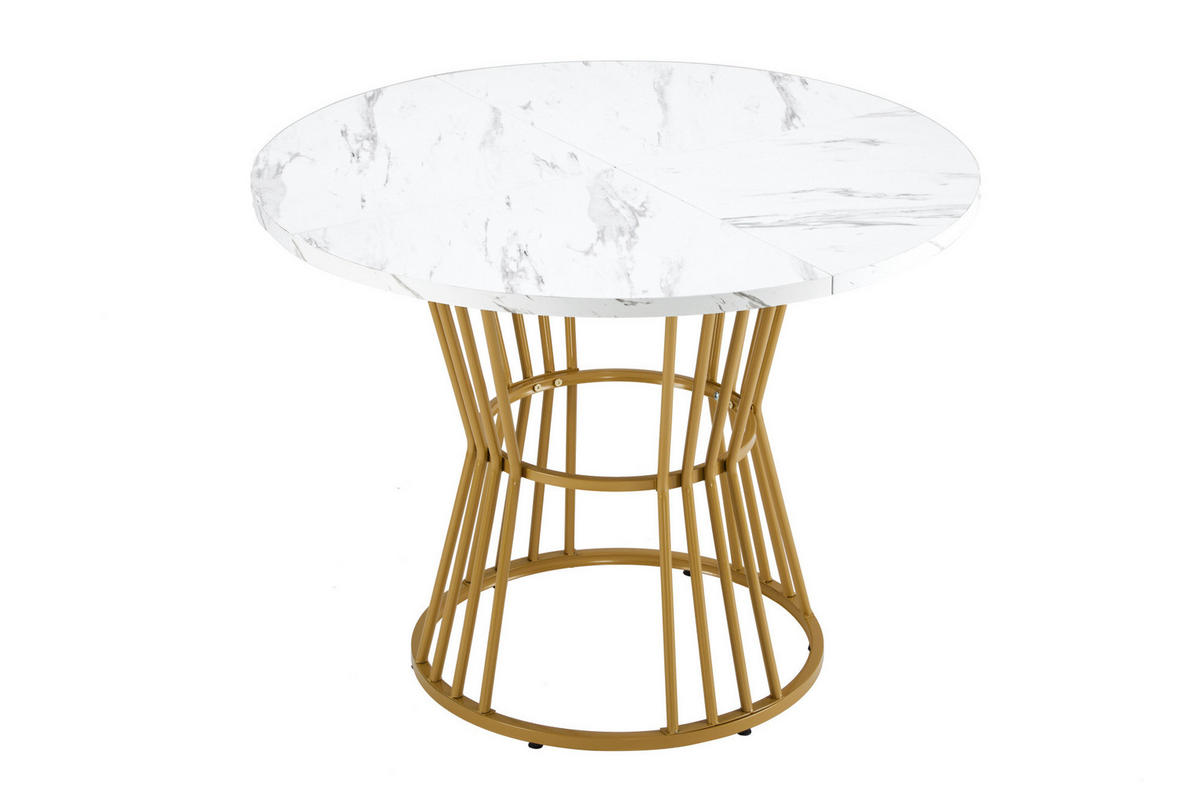 STÔL z MDF, priemer 100 cm, biely, okrúhly s mramorovým dekorom - biela, kompozitné drevo (100/100/75cm) - BEAOK